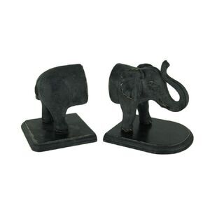 Distressed Black Standing Elephant Top and Tail Bookend Set